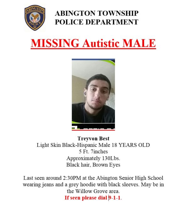 Missing Autistic Light Skin Black Hispanic 18 Year Old Male Information Update Abington 4077